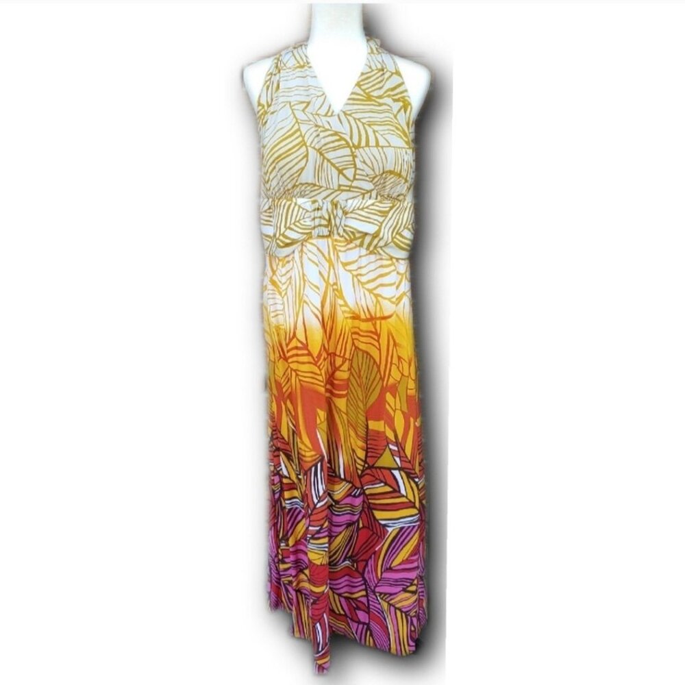 Blooming Rose 3X Maxi Halter Dress Sunset Colorful Beach Summer New With Tags